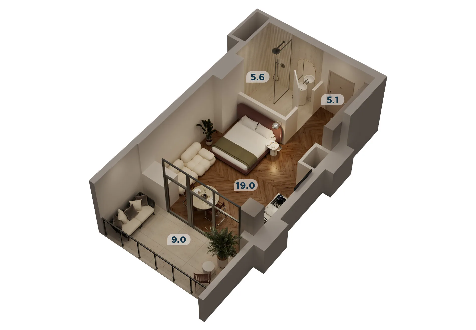 1 комнатная квартира N414