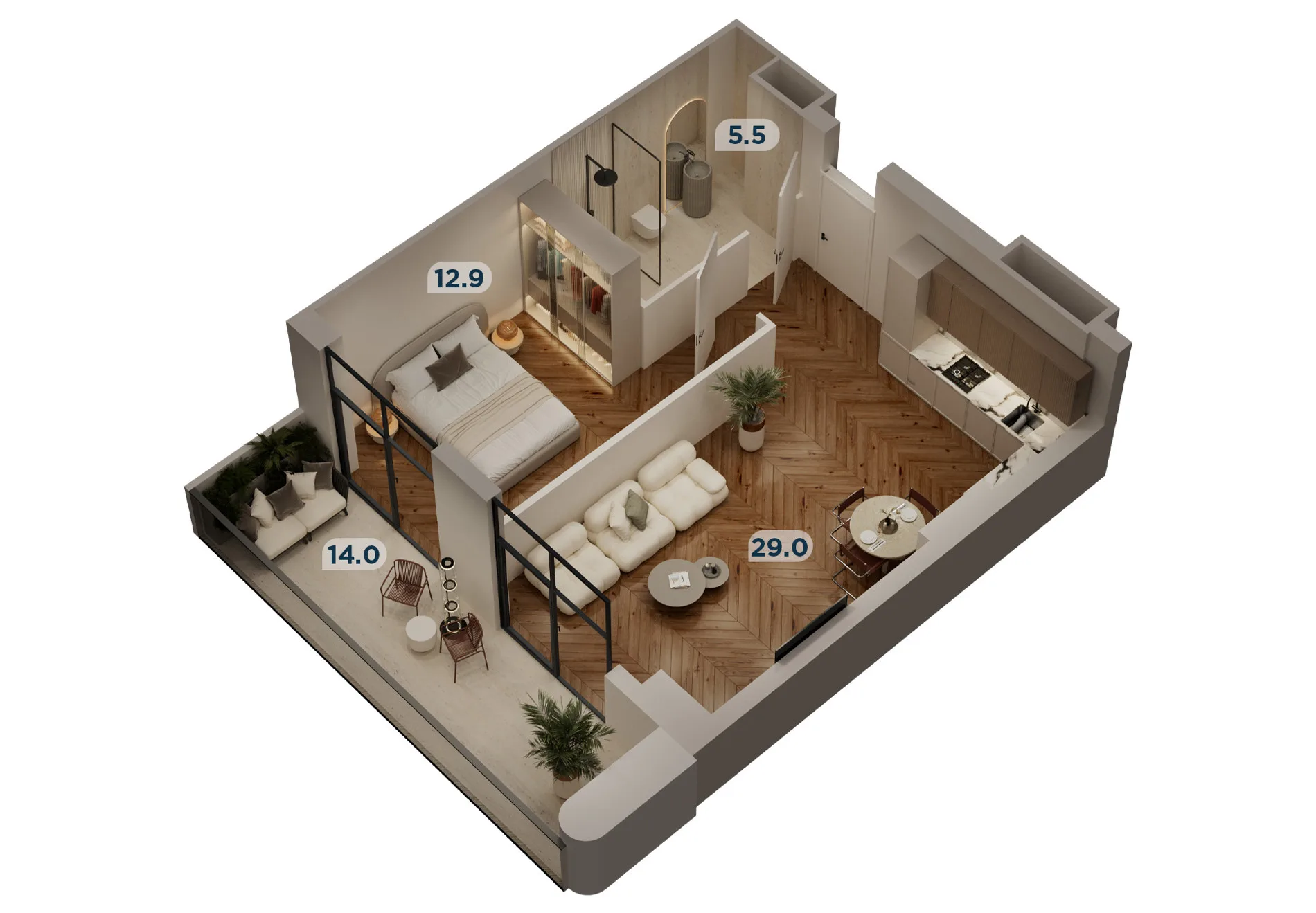 2 комнатная квартира N262