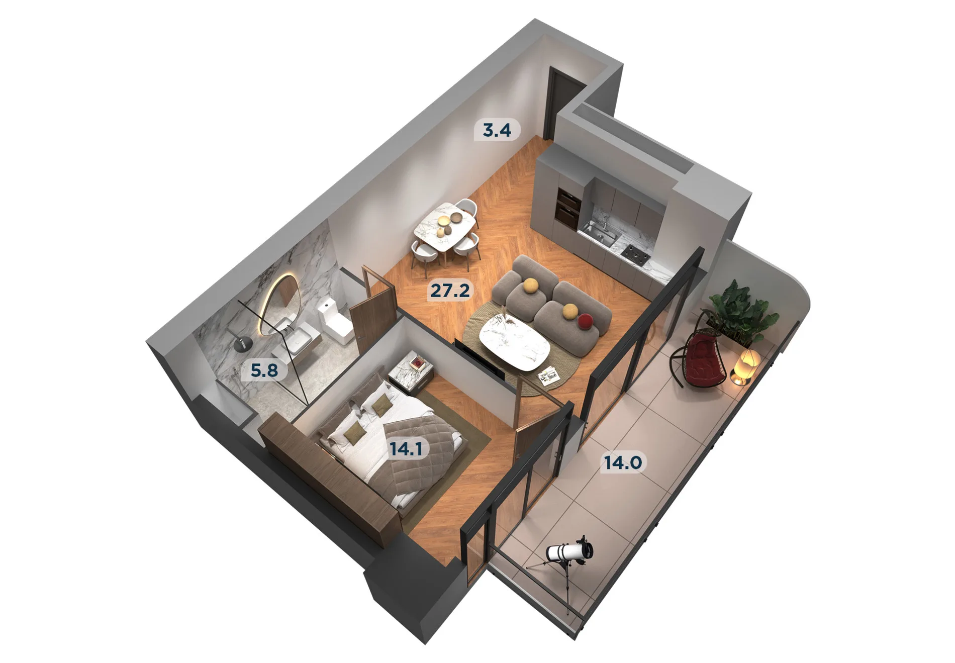2 комнатная квартира N136