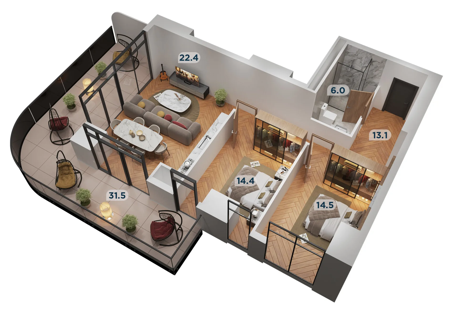 3 комнатная квартира N170