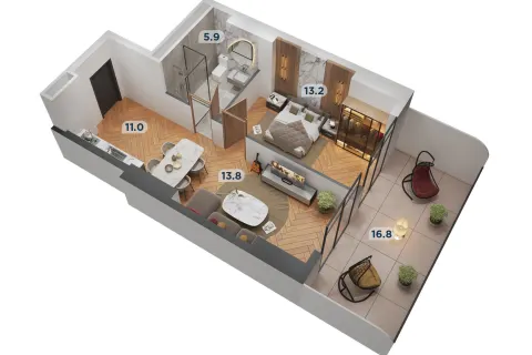 2 комнатная квартира N204