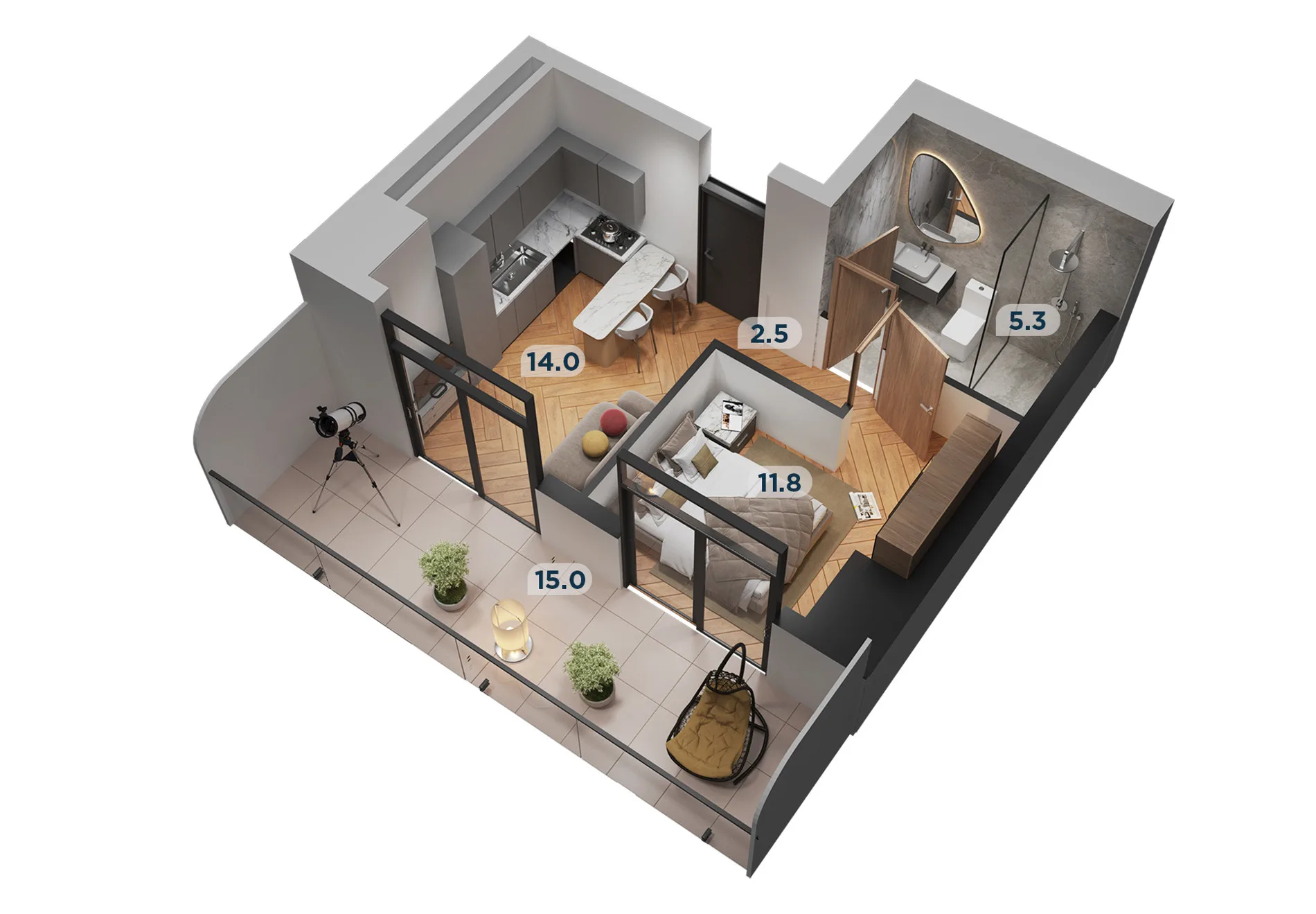 2 комнатная квартира N222